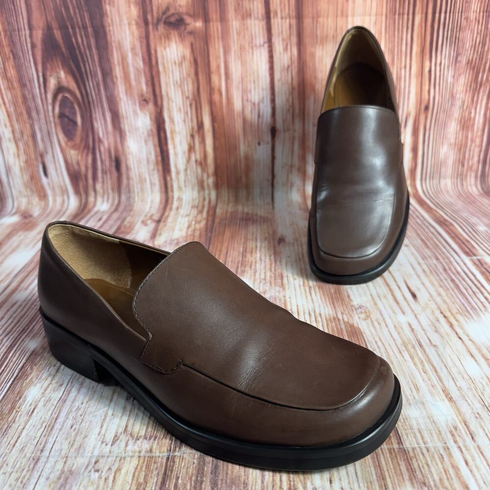 Franco Sarto Flex BOCCA Women Size 7.5 Brown Leather Loafers Slip on Dress Shoes